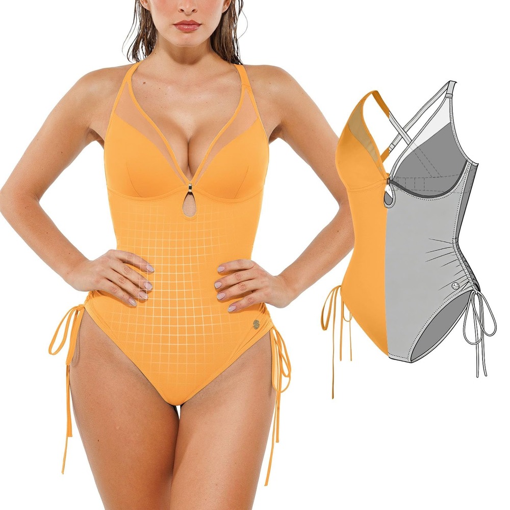Terry Deep V One-Piece Swimsuit in Orange